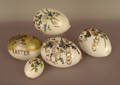 Five painted milk glass Easter eggs
