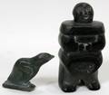 CARVED STONE INUIT ESKIMO AND BIRD