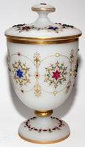 ENAMELED OPALINE GLASS PUNCH BOWL WJEWELS