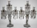 19TH C GLASS 3 LIGHT CANDELABRUM HUNG WPRISMS