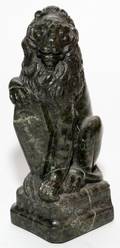 CARVED MARBLE SCULPTURE OF A SEATED LION H 11