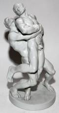 HEREND PORCELAIN FIGURE GROUP OF WRESTLERS H 15 12