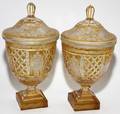 BOHEMIAN AMBERTOCLEAR CUT GLASS COVERED URNS C 1880