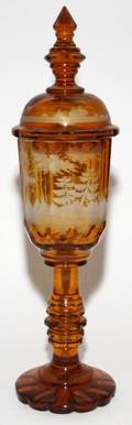 GERMAN AMBERCUTTOCLEAR COVERED URN 19TH C H 22