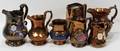012389 COPPER LUSTER PITCHERS 7 INCLUDING ANTIQUE