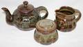 031523 JOHN GLICK POTTERY TEAPOT CREAMER  SUGAR BOWL