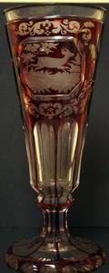 030388 BOHEMIAN RUBY TO CLEAR CRYSTAL VASE H 9