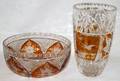 022399 CRYSTAL VASE AND BOWL AMBER OVERLAY