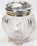 012429 GLASS AND SILVER PLATE TOBACCO JAR CA 1900
