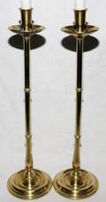 BRASS CANDLESTICKS C 1880 PAIR H 21 12