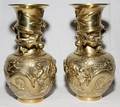 CHINESE BRASS VASES 19TH C PAIR H 10