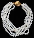 SIX STRAND MILK GLASS BEADED NECKLACE L 16 12