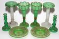 GREEN  OPALINE GLASS LUSTERS CANDLESTICKS 
