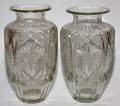 CUT  ETCHED GLASS VASES 20TH C PAIR H 13