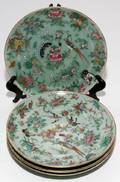CHINESE CELADON PLATES C 1840 SET OF FOUR DIA 8