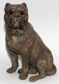 AUSTRIAN PAINTED TERRACOTTA FIGURE OF A SEATED DOG LAT