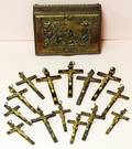 030438 GILT METAL COVERED BOX  CRUCIFIXES 15 PCS