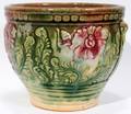 030424 ANTIQUE GLAZED EARTHENWARE POTTERY PLANTER H 6