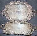 021534 ENGLISH  POOLE SILVER PLATE TRAYS L 26  27