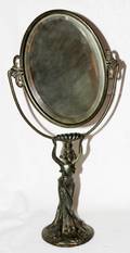 021512 ART NOUVEAU SILVERPLATE FIGURAL BOUDOIR MIRROR