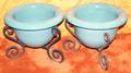 011586 TURQUOISE POTTERY JARDINIRES WSTANDS PAIR
