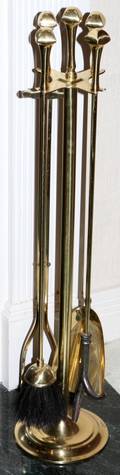 011554 BRASS FIRE TOOL SET 4 TOOLS ON CENTRAL SHAFT