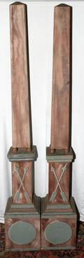 DECORATED WOOD OBELISKS PAIR H 92 W 10
