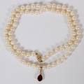 CULTURED PEARL NECKLACE L 20 GARNET PENDANT