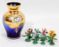 022505 MURANO ENAMELED GLASS VASE  GLASS FLOWERS