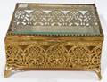 FRENCH GILT METAL  BEVELED GLASS JEWELRY CASKET