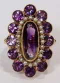 121620 ANTIQUE 14KT GOLD AMETHYST  SEED PEARL RING