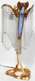 021058 ART NOUVEAU STYLE CRYSTAL  METAL TABLE LAMP
