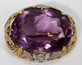 012052 36 CTS AMETHYST AND 14KT GOLD BROOCH