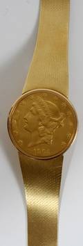 012045 18KT YGOLD BUCHE GIROD GOLD COIN WRIST WATCH