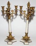 FRENCH GILT METAL  MARBLE CANDELABRA PAIR