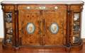 011056 FRENCH BURL WALNUT CREDENZA WITH INSET PLAQUES