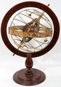 090114 PLANETARIUM WOOD  METAL SPHERICAL ASTROLABE