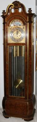 051063 HERSCHEDE BURL WALNUT GRANDFATHER CLOCK H 87