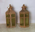 Pair massive arts  crafts hammered copper lanterns
