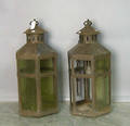 Pair massive arts  crafts hammered copper lanterns