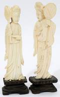 090094 CHINESE CARVED IVORY FEMALE FIGURES TWO H 4