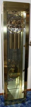 051130 HOWARD MILLER BRASS  GLASS GRANDFATHER CLOCK