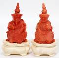 081132 CHINESE CORAL FIGURAL SNUFF BOTTLES PAIR