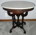 062155 VICTORIAN WALNUT MARBLE TOP OVAL PARLOR TABLE