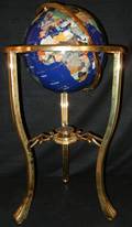 060095 INLAID HARDSTONE WORLD GLOBE ON STAND H 33