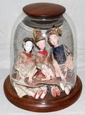 050102 JAPANESE FIGURES IN GLASS DISPLAY THREE H 7