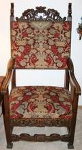 040082 ENGLISH CARVED WALNUT ARM CHAIR NEEDLE POINT