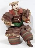 040104 JAPANESE PAINTED WOOD SAMURAI DOLL H 11 W 8