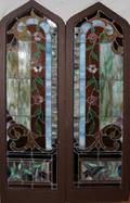 080099 LEADED  STAINED GLASS WIDOWS PAIR H 66