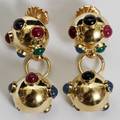 080103 14KT YGOLD DANGLE BALL EARRINGS WITH STONES